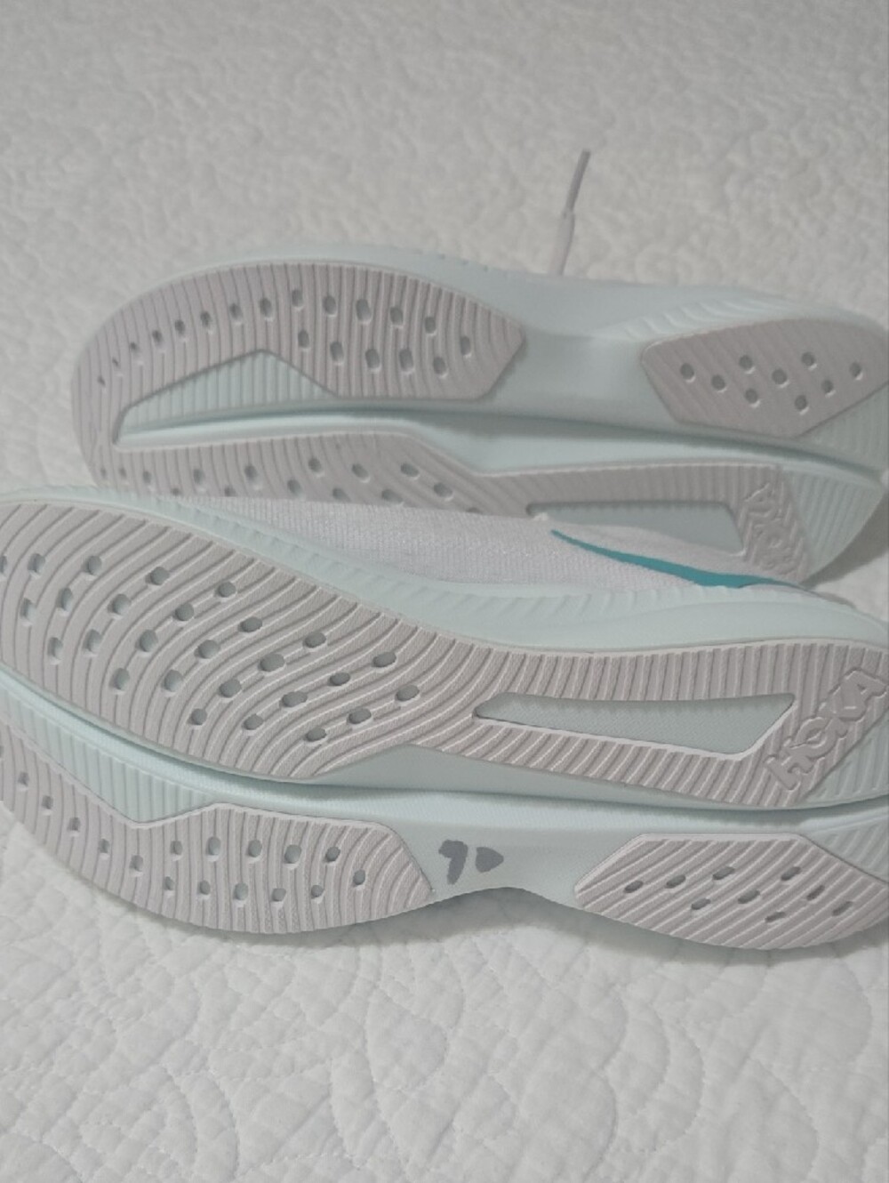 Hoka One One White Running Shoes with Light Blue Accents - Picture 3 of 6